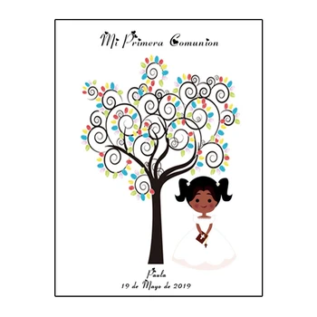 

Qianxiaozhen Personalized Canvas Fingerprint Tree Signature DIY Guest Book For Girls First Holy Communion Souvenir Decorations