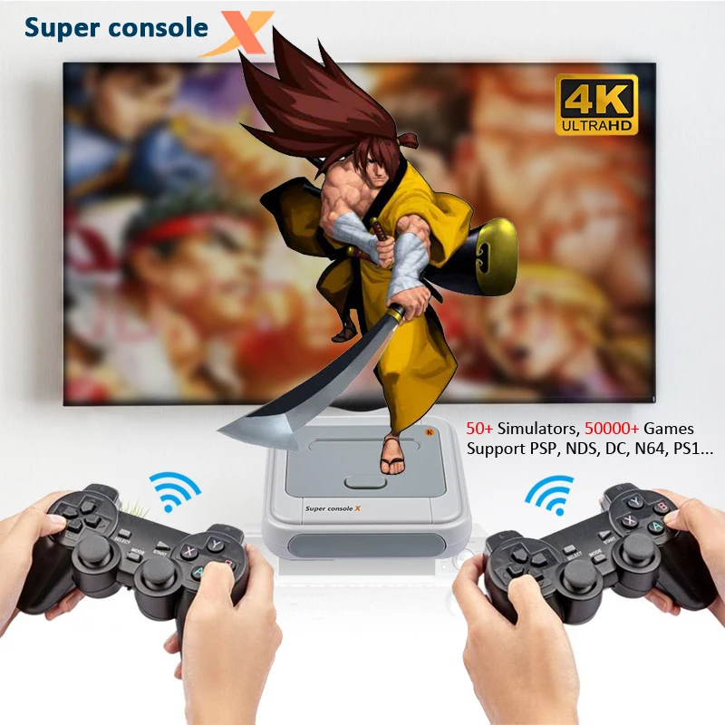 Super konsola X konsole do gier wideo Mini telewizor gra Retro odtwarzacz z bezprzewodowymi kontrolerami 2.4G na PSP/PS1/SNES/N64/MAME