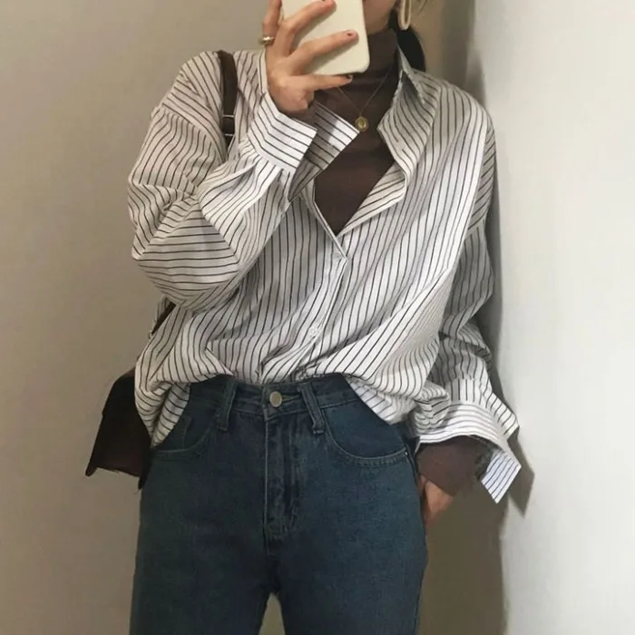 

Shirt Women's Sense of Design Non-mainstream Autumn And Winter 2019 New Style Korean-style Retro Loose-Fit Students Versatile St