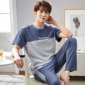 

Men Cotton Pajamas Set Sleepwear Short Sleeve Pijamas Suit Sleep Set Casual Lougne Bathrobe Gown Intimate Lingerie Plus Size 4XL