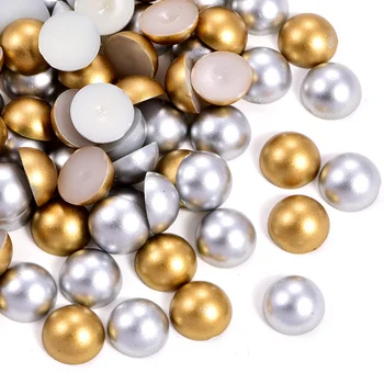 

3mm-10mm Half Round Pearls Flatback Aurous Argentous ABS Glue On Beads Gold Color for DIY Craft Garments Decoration B1278