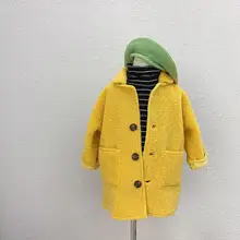 Новые зимние длинные пальто из овечьей шерсти для маленьких девочек, детские костюмы в Корейском стиле, шикарная теплая верхняя одежда, детские куртки