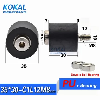 

5PCS low noise outer diameter 35mm polyurethane M8 stainless steel Screw TPU PU soft double ball bearing roller wheel M8*35*30mm
