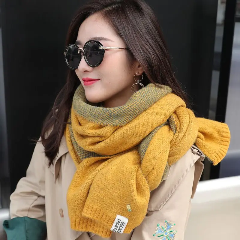 

Women Scarf Autumn And Winter Scarf New Solid Color Small Pineapple Thick Warm Scarf Warm Imitation Cashmere Shawl Neck Scarf