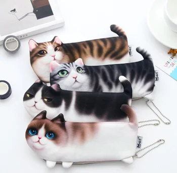 

Creative Cute Cat Pencil Case Simulation Printed Cat Stationery Box To Receive Pen Bag Student Supplies