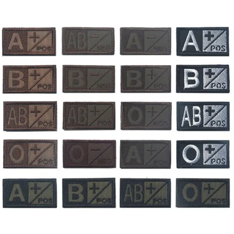 Черно зеленые военные нашивки типа крови 3D с вышивкой A + B AB O крючком и