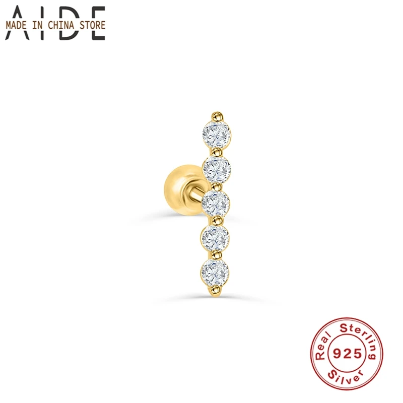 

Aide 925 Sterling Silver Stud Earrings Single Row Of Vertical Zircon Threaded Piercing Ear Bone Nails Earring Women Fine Jewelry