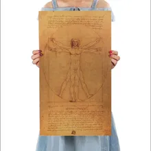 Leonardo рукопись да Винчи Витрувианский человек плакаты оберточная бумага в винтажном стиле фильм плакат школьный Декор Наклейки на стены Искусство DIY Декор Prin