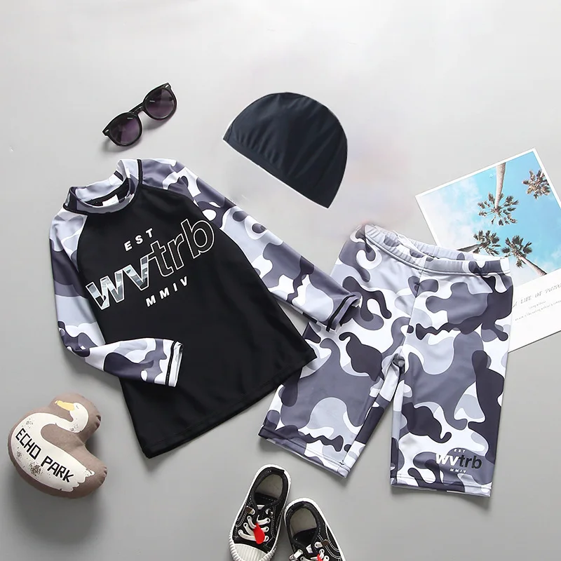 Bathing Suit Kids Long Sleeve Children's Swimwear and Swimming Trunks for Boys UV Protection Beach Rash Guard Big Boy 12 Years