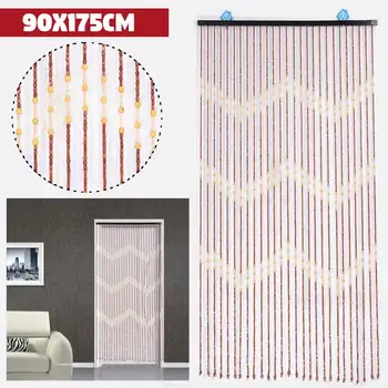 

90x175cm 27 Line Wave Wooden Beads Curtain Handmade Fly Screen Wooden Door Curtain Blinds For Porch Bedroom Living Room Divider
