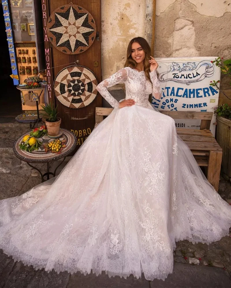 Новинка 2021 Пляжное свадебное платье в стиле бохо кружевное с длинным рукавом