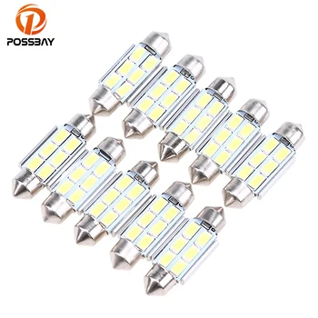 

POSSBAY 10 Pcs White 31/36/39/41mm 6 LED SMD Canbus 5630 Car Interior Map Festoon Dome Light Bulb