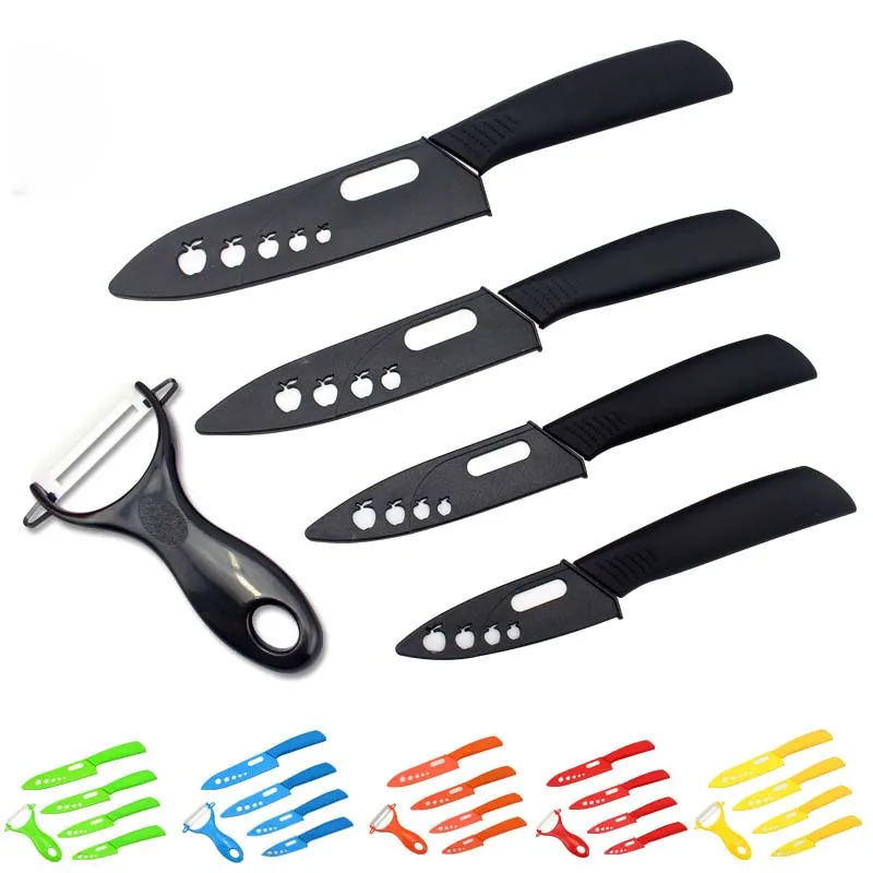 

Kitchen knives Ceramic Knife Set 3 4 5 6 Inch + Peeler Black Chef Knife Set Four Color Handle Paring Knife for Cooking