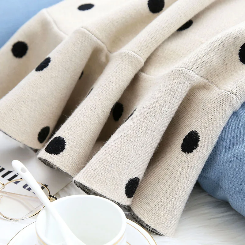 ruffles polka dot women sweater and pullovers winter new long knitted warm thicken pulls outwear all match office lady tops