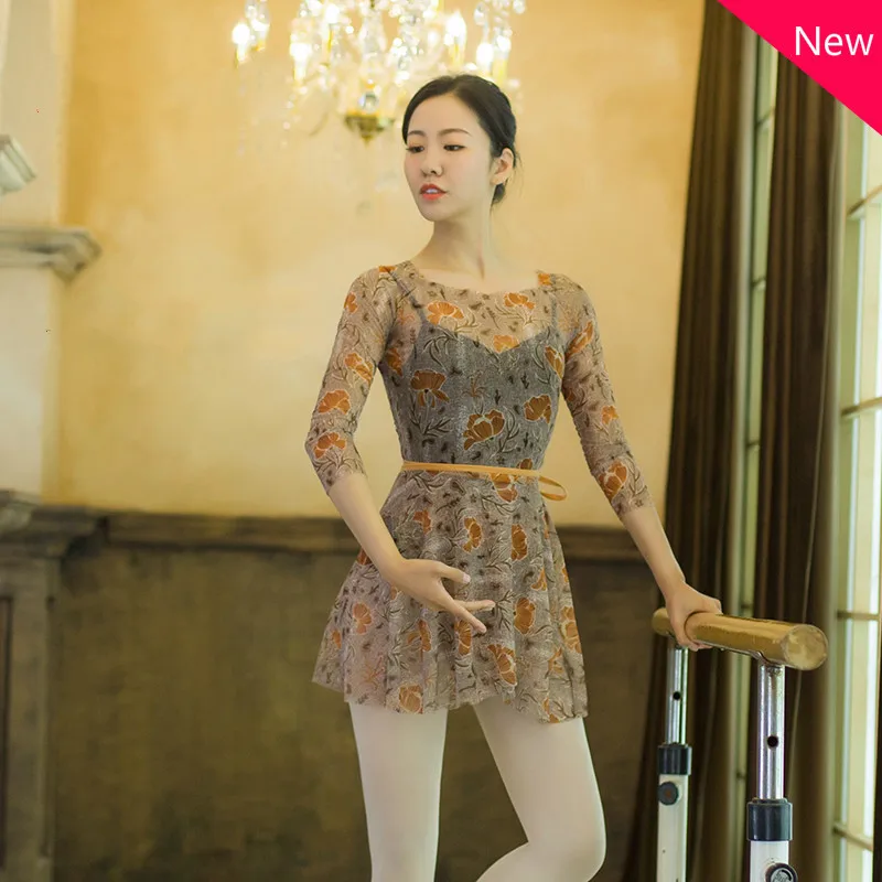 

Sexy Perspective 3/4 Sleeve Ballet Dance Overall Adult Girls Women Stretch Soft Mesh Tops Gymnastics Dance Coat Ballerina Skirts