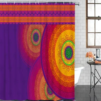 

India Circle Flower Mandala Colourful Waterproof Polyester Fabric Bathroom Curtain Home Decoration Bathroom Shower Curtain