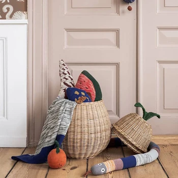 

Nordic Organizer Basket Handmade Rattan Fruit Pear Shape Toys Storage Kids Room Nursery Decor Wicker Home Decor belly basket
