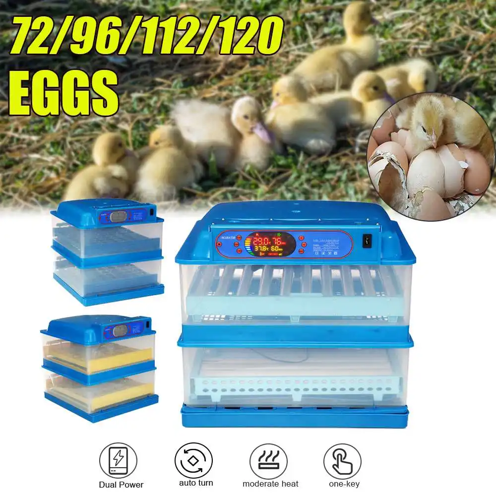 

New 72/96/112/120 Eggs Adjustable Auto Turning Incubation Electronic Digital Incubator Hatcher Chicken Duck or Goose Dual Pow