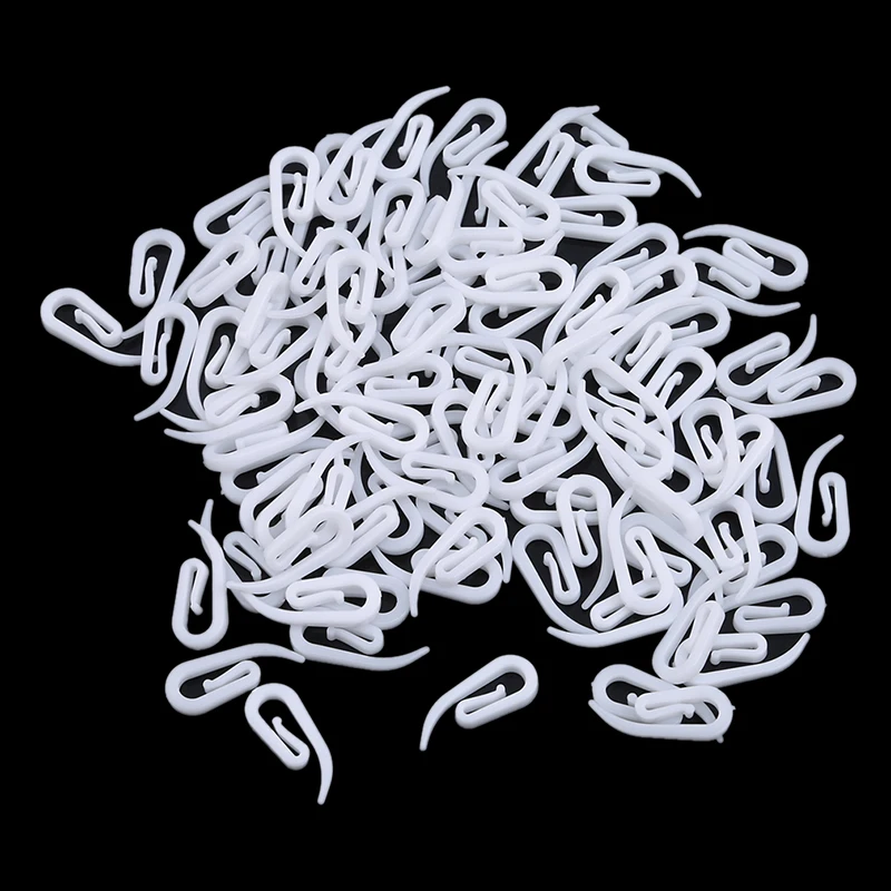 Pactical 100pcs Solid color Hanging Curtain Hook Hanger Ring Loop Clip Glide Convenient Curtain Accessories WHITE Household