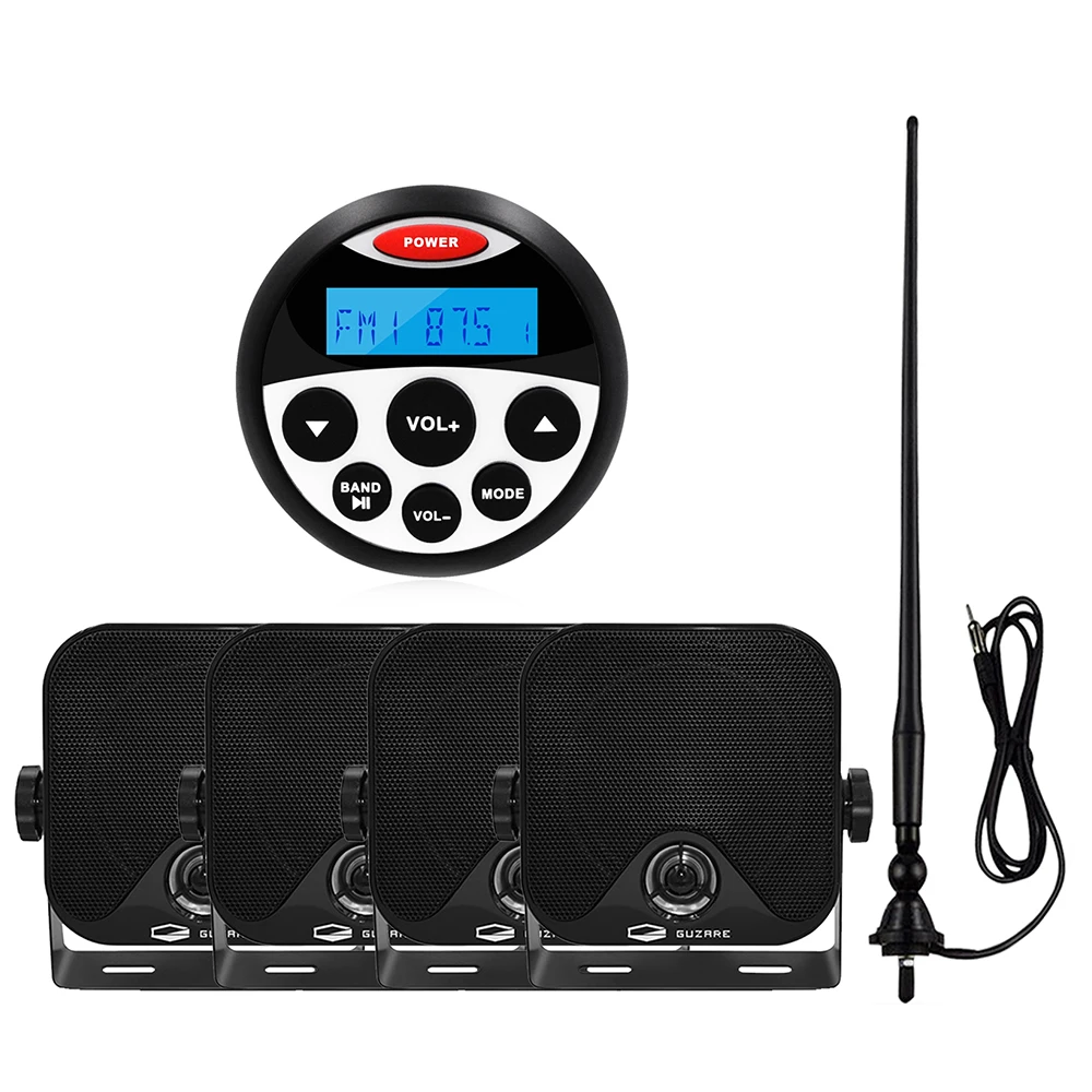 Lettore Mp3 Stereo Stereo Audio Per Barche Radio Marine Impermeabile + Altoparlante Marino Da 4 "+ Antenna Fm Am Per Carrello Da Golf Da Bagno Atv