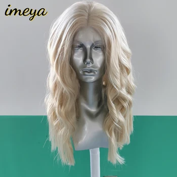 

Imeya Shot Bob Wave Synthetic Lace Front Wigs Blonde Color Half Hand Tied Heat Resistant Replacement Cosplay Wigs For Women
