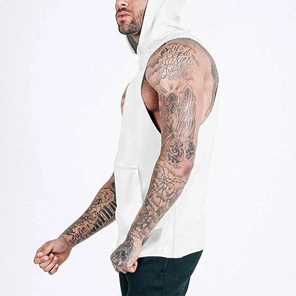 Men's Fitness Gym Solids Bodybuilding Workout Muscle Sleeveless Hoodies Tank Top Athletic Sleeveless Hooded Tops