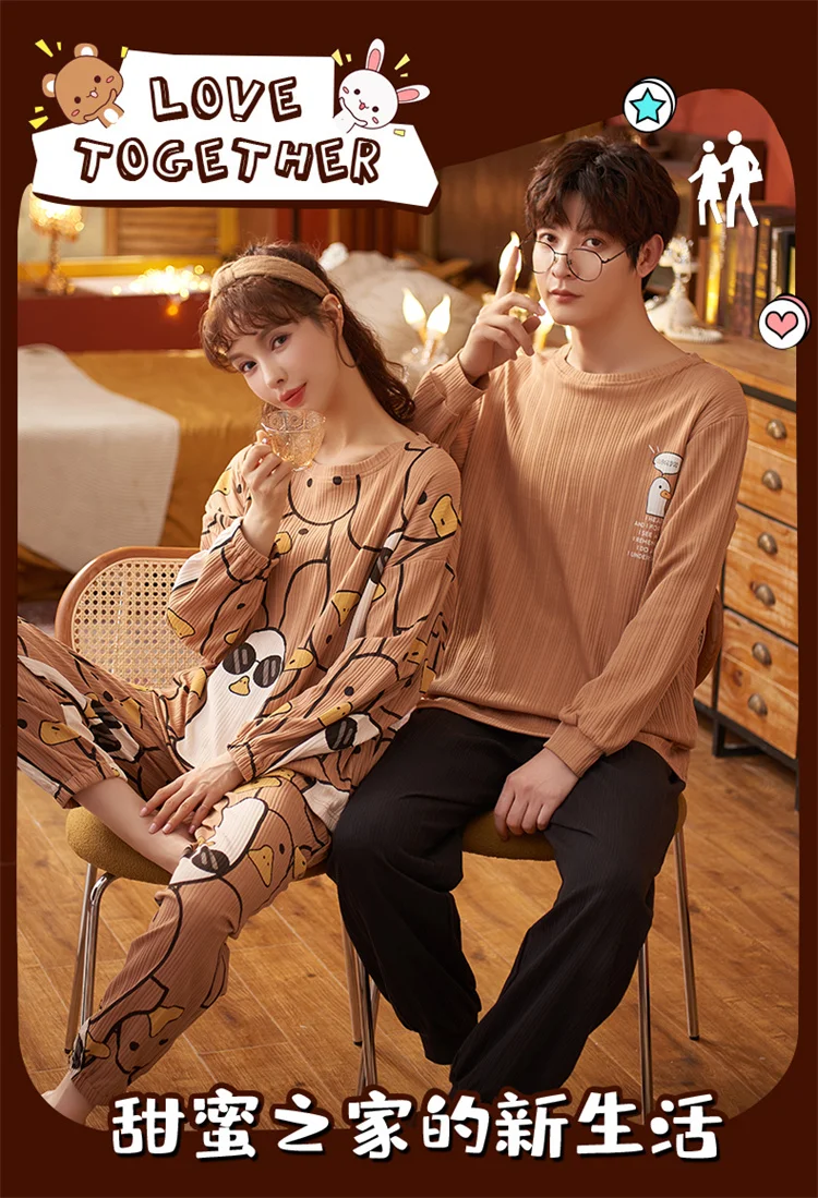 men's loungewear sets Oversized Long Sleeve Long Pants 2-piece Couple Winter Pajamas Sets Kawaii Smiling Shiba Inu Cartoon Men Women Cotton Home Suits silk sleepwear