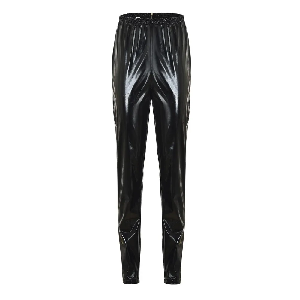 Fashion Women PU Leather Pants High Elastic Waist Leggings Zipper Slim Bright Leather Leggings Women Skinny Legging Leginsy