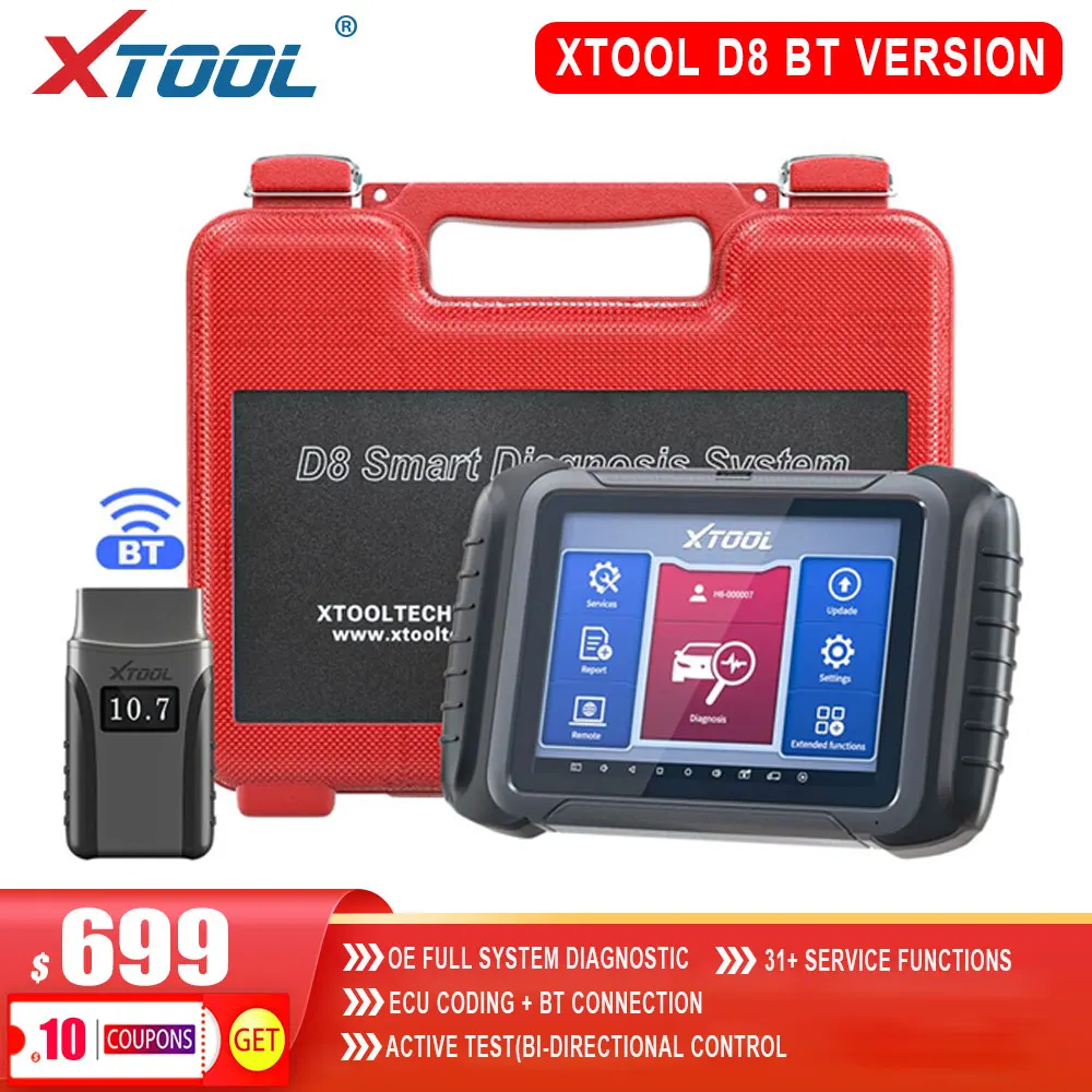 Автомобильный диагностический сканер XTOOL D8 BT OBDII кодирование ECU активное