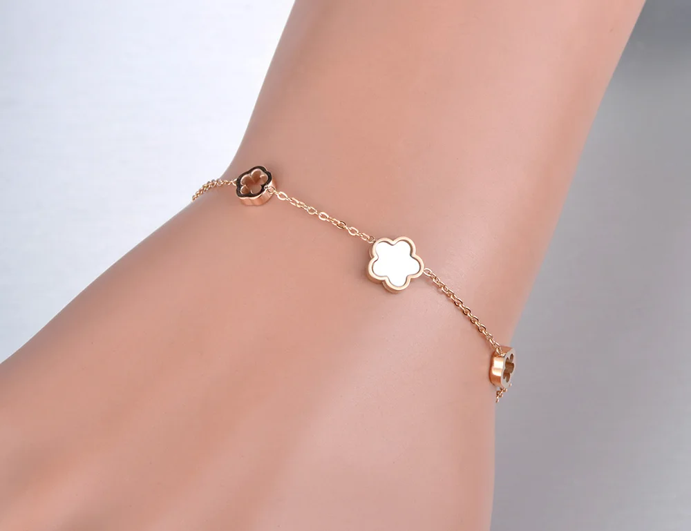 JeeMango Neues Design Titanstahl 5-teiliges Blumen-Charm-Anhänger-Schmuckset in Roségoldfarbe mit Muschel-Hochzeitsketten für Frauen N19100 – Detail 7