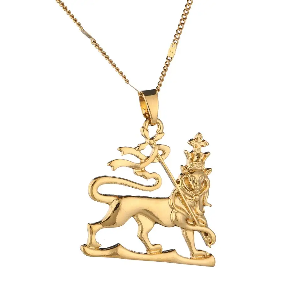 

Gold Color African Ethiopian Lion Pendant Necklace Trendy Lion of Judah Ethnic Jewelry Gifts