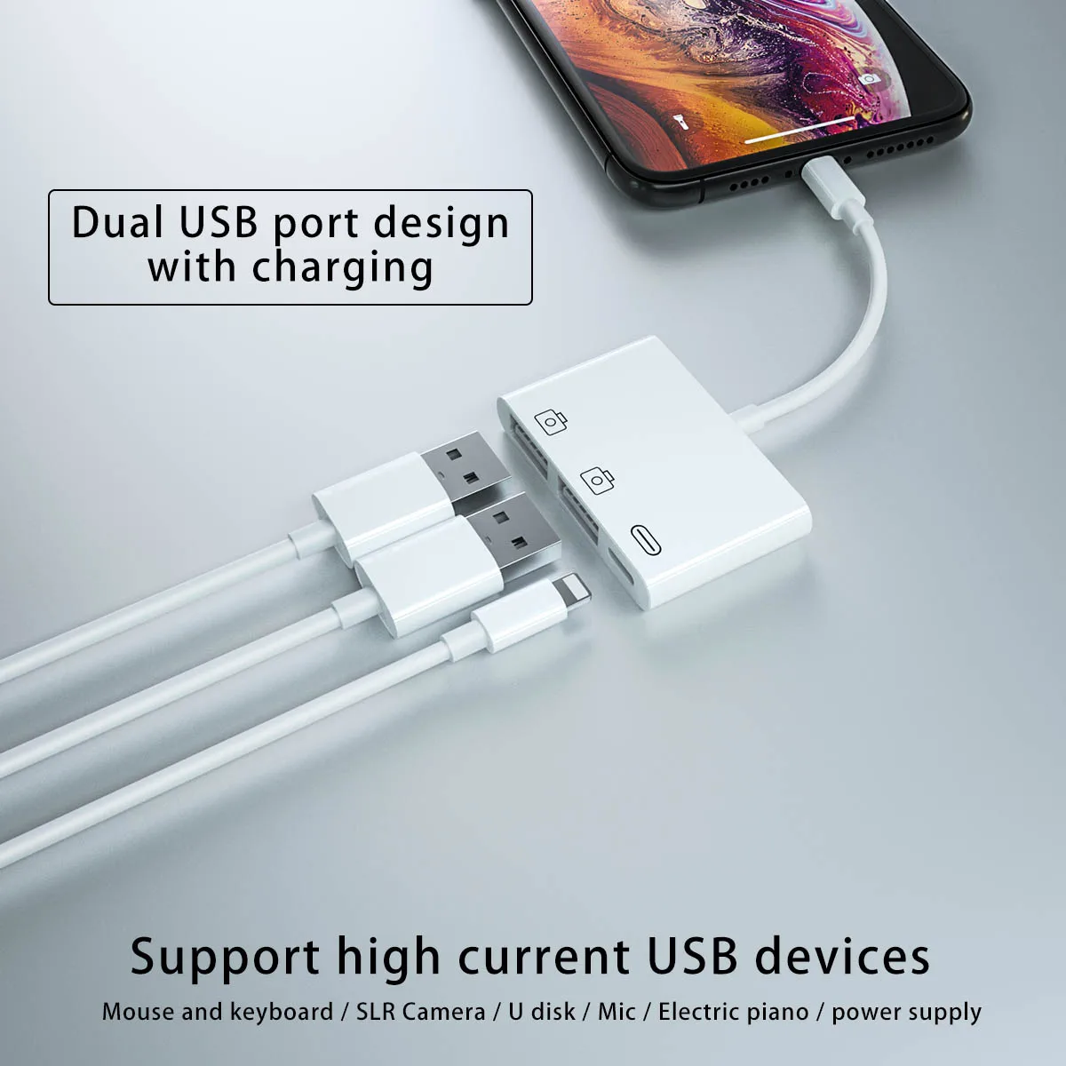 Адаптер OTG для Lightning-USB 3, устройство для чтения двойной камеры с зарядным портом, комплекты для синхронизации данных, для iPhone 7, 8, X, для ipad