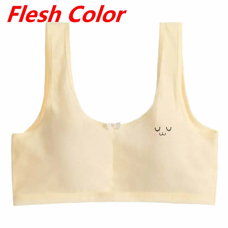 Flesh Color Хлопковый бюстгальтер для юных девушек, детские спортивные Беспроводной маленький спортивный бюстгальтер; Спортивный бюстгальтер нижнее белье, кроп-топы борцовка 8-15Years бюстгальтеры подростковые - Цвет: Flesh Color