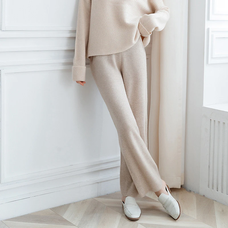 100% Pure Cashmere Pants Women Knitted 