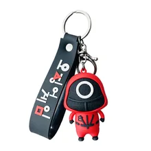 Porte clés à breloques en forme de personnage de calmar pour femmes et hommes, accessoires ronds Six Cosplay, cadeau pour enfants