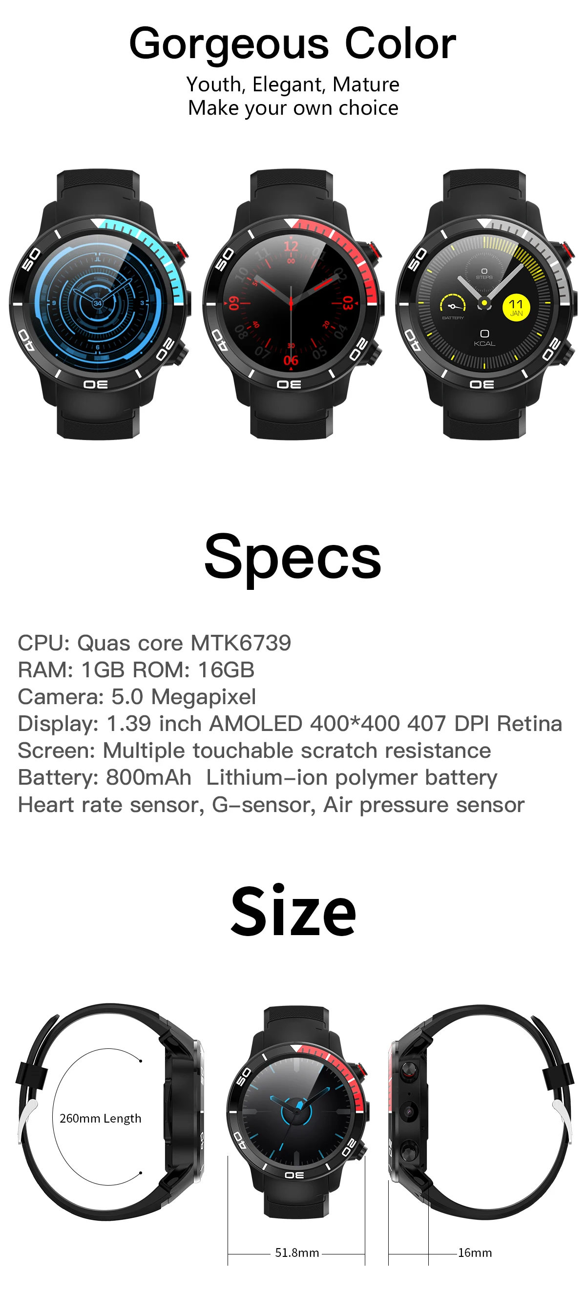 Ainuevo Новые смарт-часы 4G SIM IP68 Водонепроницаемый MTK6739 1 ГБ/ОЗУ 16 Гб/ПЗУ 630 мАч монитор сердечного ритма смартфон для IOS Android