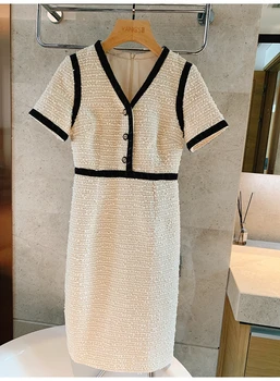 

New temperament small sweet classic tweed color matching cloth dress their children