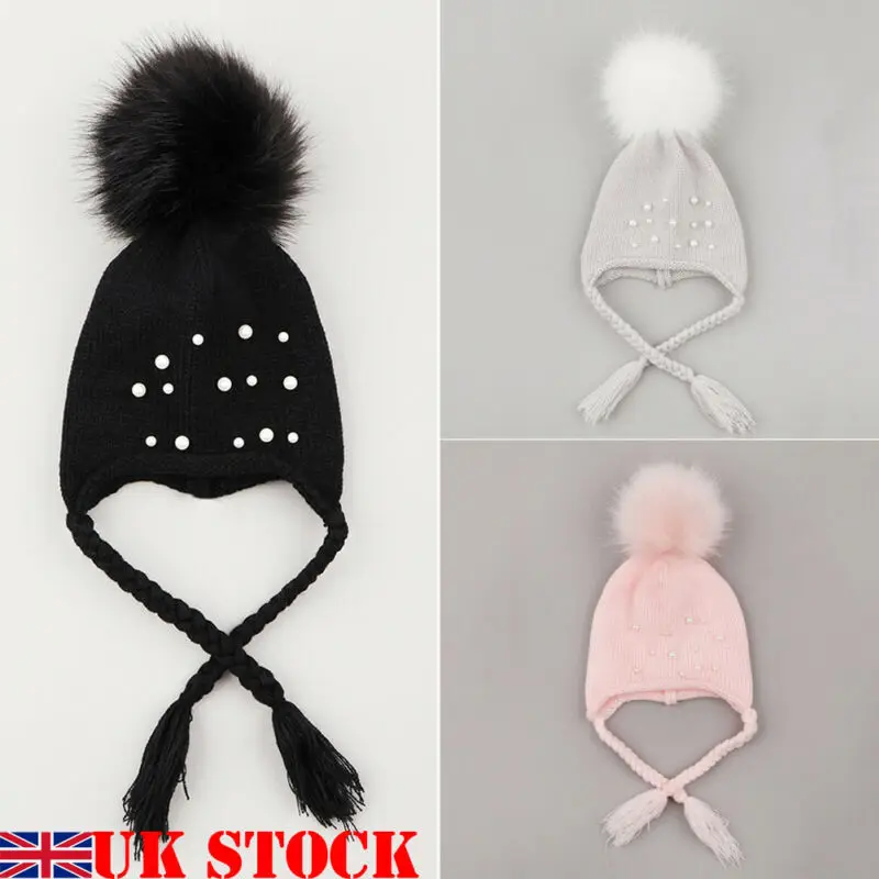 Детские вязаные крючком Beanie Hat Baby мальчик девочка зима-осень теплая дутая куртка для младенцев наушники для маленьких детей шляпа с бусинами розовый светильник серый черный милый