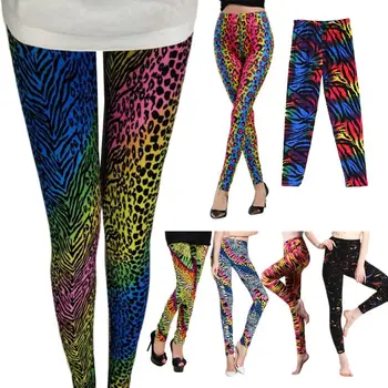 

Women Plus Size 80s Style Neon Leggings Animal Zebra Leopard Print Slim Tights Vintage Yoga Fitness Cosplay Party Mid Rise Pants