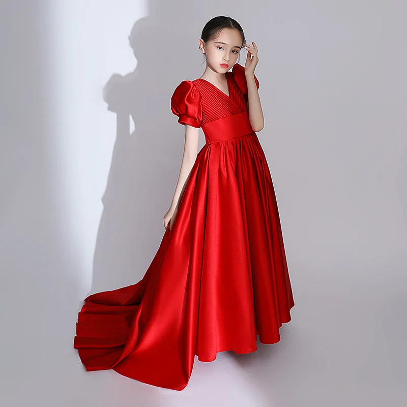 Girls Elegant Princess Dress Children's Clothing Party Fashion Long A-line Dress Girls Kids Solid Color Wedding Ceremony Dresses long skirt top design for baby girl Dresses