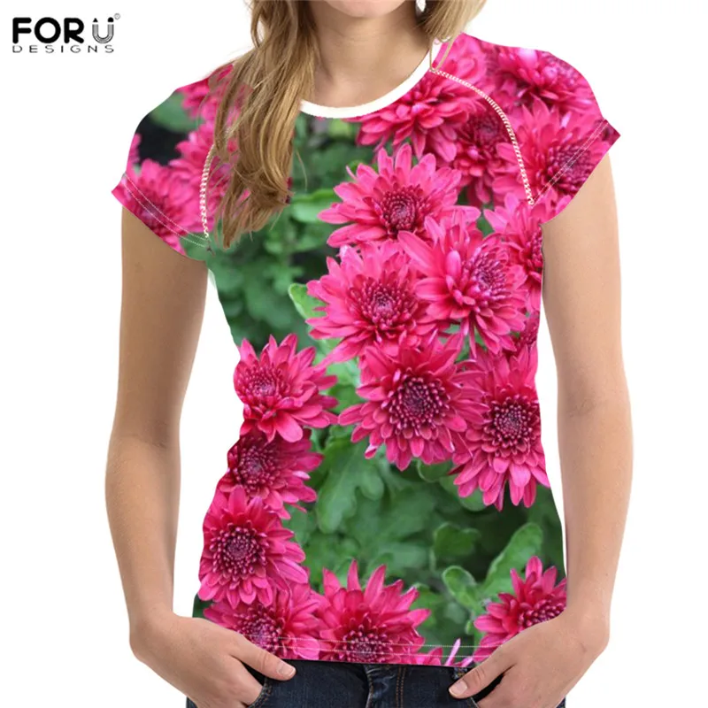 FORUDESIGNS/женская модная футболка в стиле Harajukus с цветочным принтом розы, женские топы, женские брендовые футболки, женские футболки - Цвет: HMO220BV