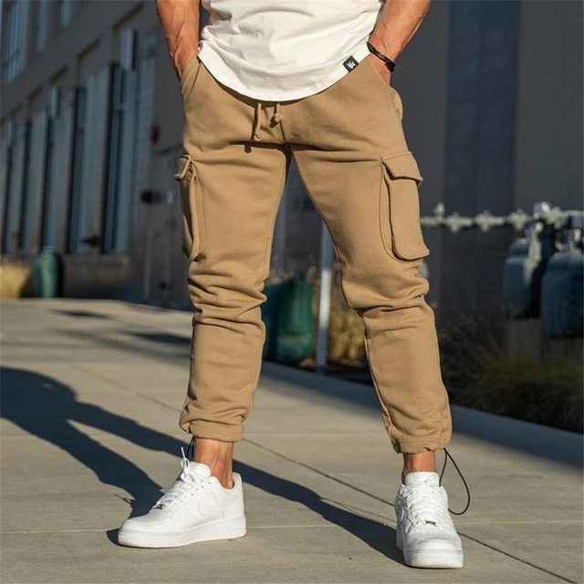 de moda para hombre, pantalones informales para correr, ropa de calle múltiples bolsillos, pantalones Cargo para entrenamiento físico y trotar, novedad de 2021 _ - AliExpress