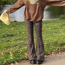 

2022NEW Brown Leopard Y2K Joggers Women High Waist Flare Pants Double Layer Mesh E Girl Aesthetic Trousers Female Sweatpants