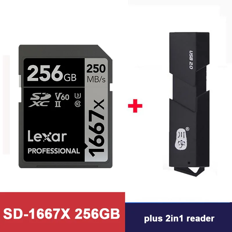 Lexar 32 GB/64 GB карты памяти SDHC 128 ГБ 256 ГБ SDXC U3 памяти флэш-карты 150 МБ/с. Class 10 1667X карт SD слот для карт памяти для 3D 4K видео Камера - Емкость: 1667X-256-2in1reader