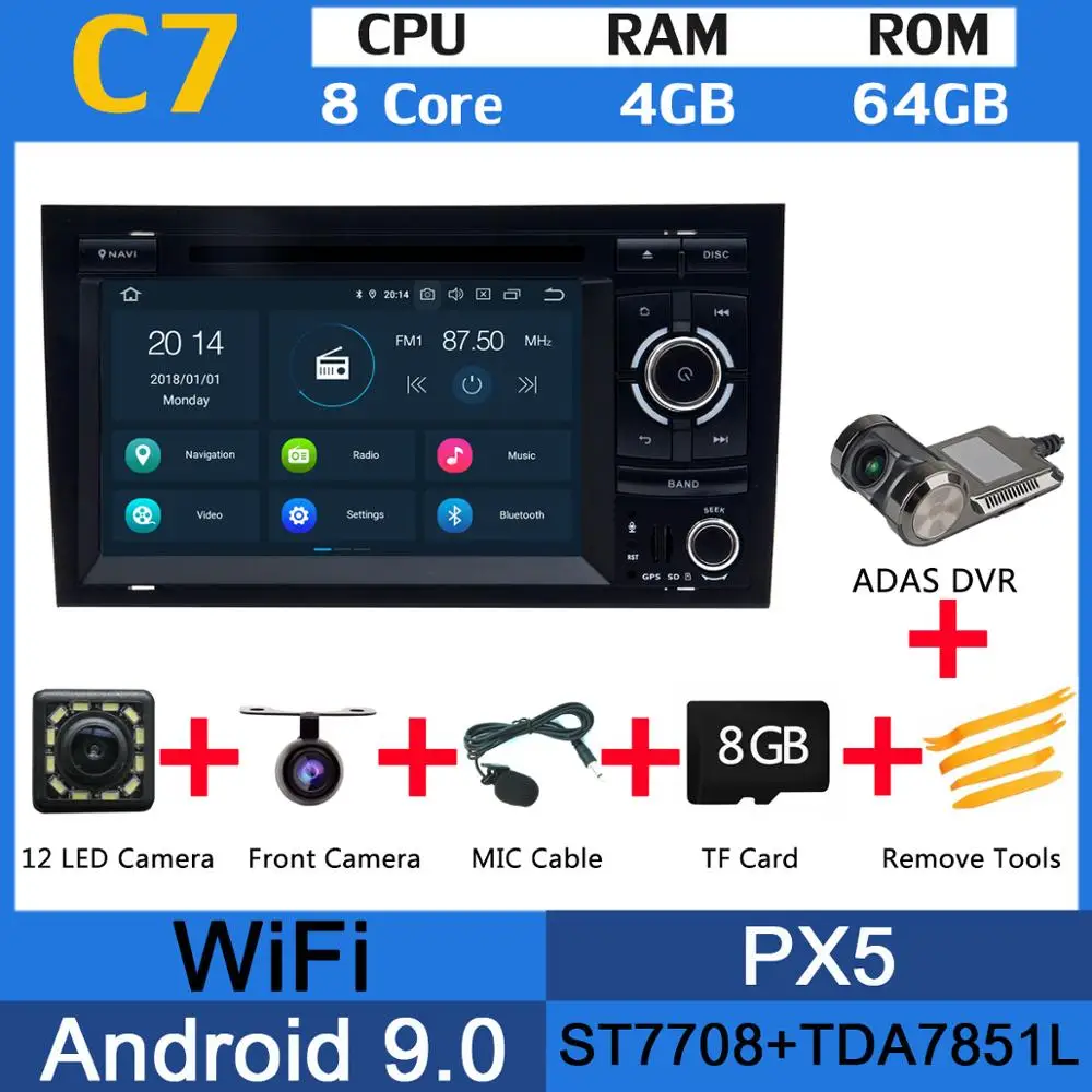 PX5 ADAS PX6 4G+ 64G Android 9,0 автомобильный dvd-плеер для Audi A4 2002-2007 S4 RS4 8E 8F B9 B7 RNS-E головное устройство радио gps Мультимедиа DSP CarPlay - Цвет: PX5 ADAS