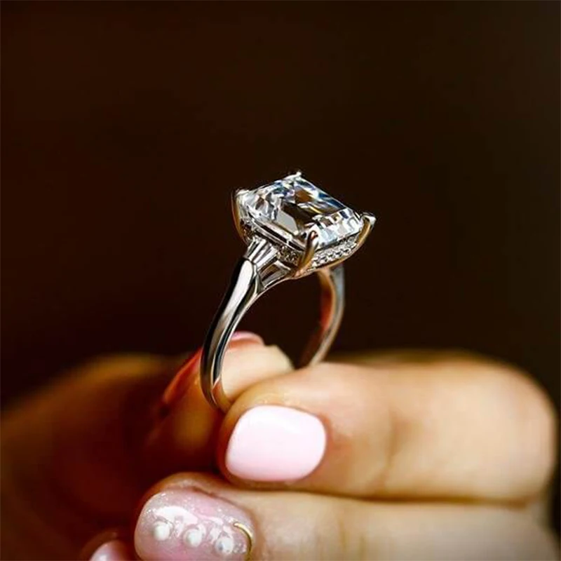 婚約指輪,925スターリングシルバー,女性用,エメラルドモアッサナイト 