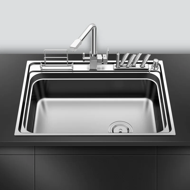 kitchen sink stainless steel With cutting board rack above counter or udermount single bowl sinks vegetable washing sink kitchen