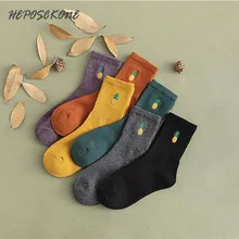 В студенческом стиле, 6 цветов, Забавные милые носки для девочек с рисунком ананаса, простые женские носки с вышивкой, Calcetines Mujer Skarpetki Sokken
