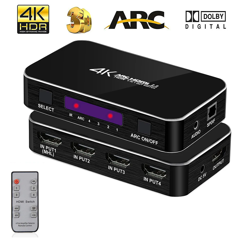 HDCP 4K 60 HZ HDMI 4X1 HDMI коммутатор 4 порта дистрибьютор поддержка HDR HDCP 3D эффект с пультом дистанционного управления черный 1 шт