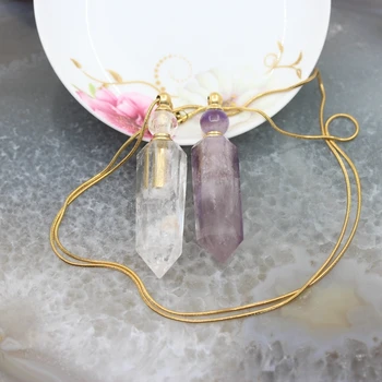 

Amethysts Raw Crystal Points Perfume Bottle Necklace Pendant,Cut Quartz Hexagon prism Essential Oil Diffuser Vial Charms Jewelry